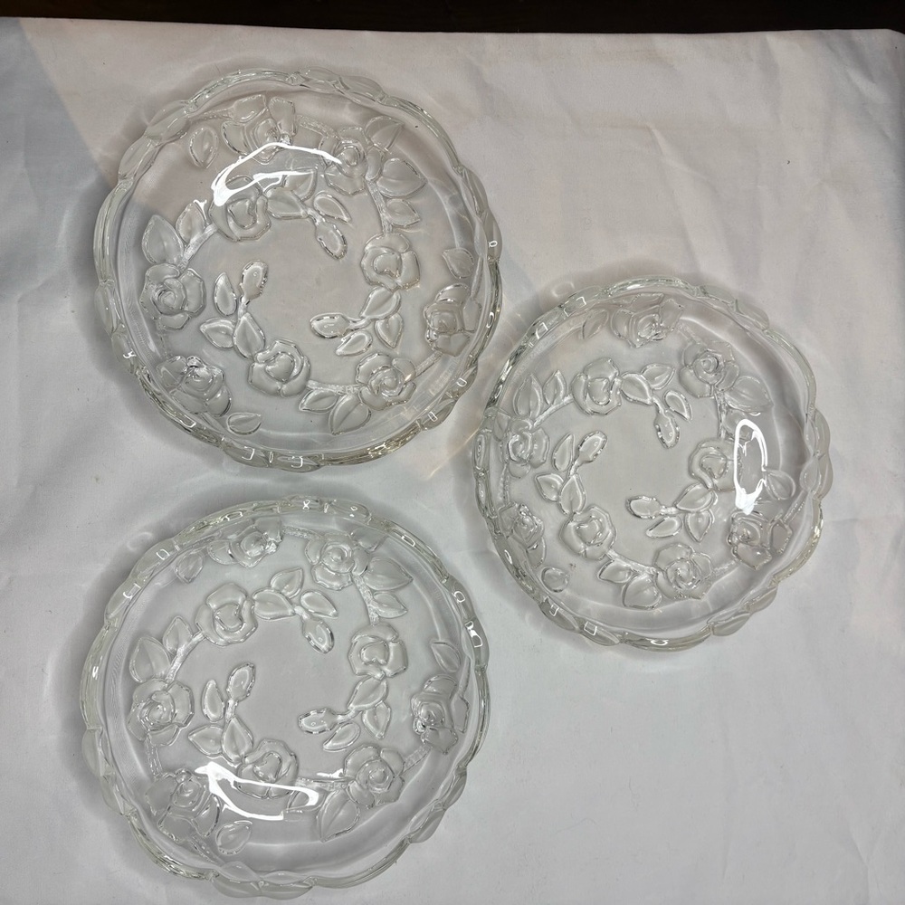 Set of 3 Vintage Walther Glas shallow bowls Frosted Roses, Made in Germany